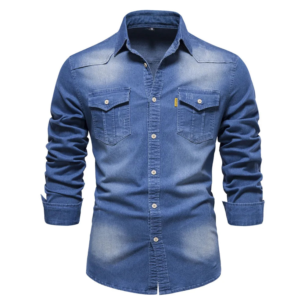 Spring Long Sleeve Men's Denim Shirt