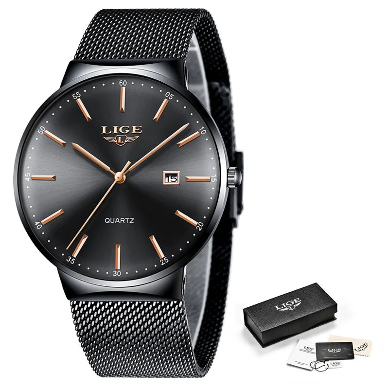 LIGE Mens Watches Fashion Ultra Thin