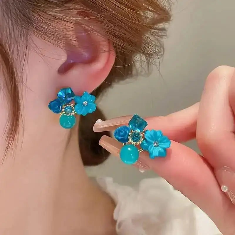 Korean Vintage Pearl Crystal Earrings For Women